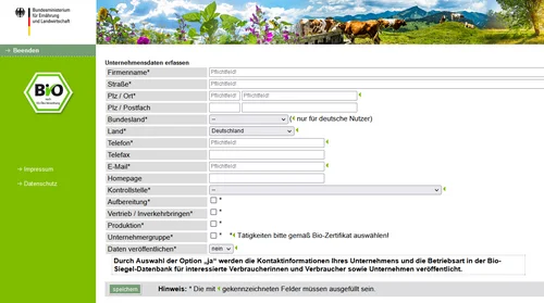 Screenshot in der Unternehmendatenbank des Bio-Siegels. Klick führt zu Großansicht in einer Lightbox. Zum Schließen der Lightbox ESC drücken.