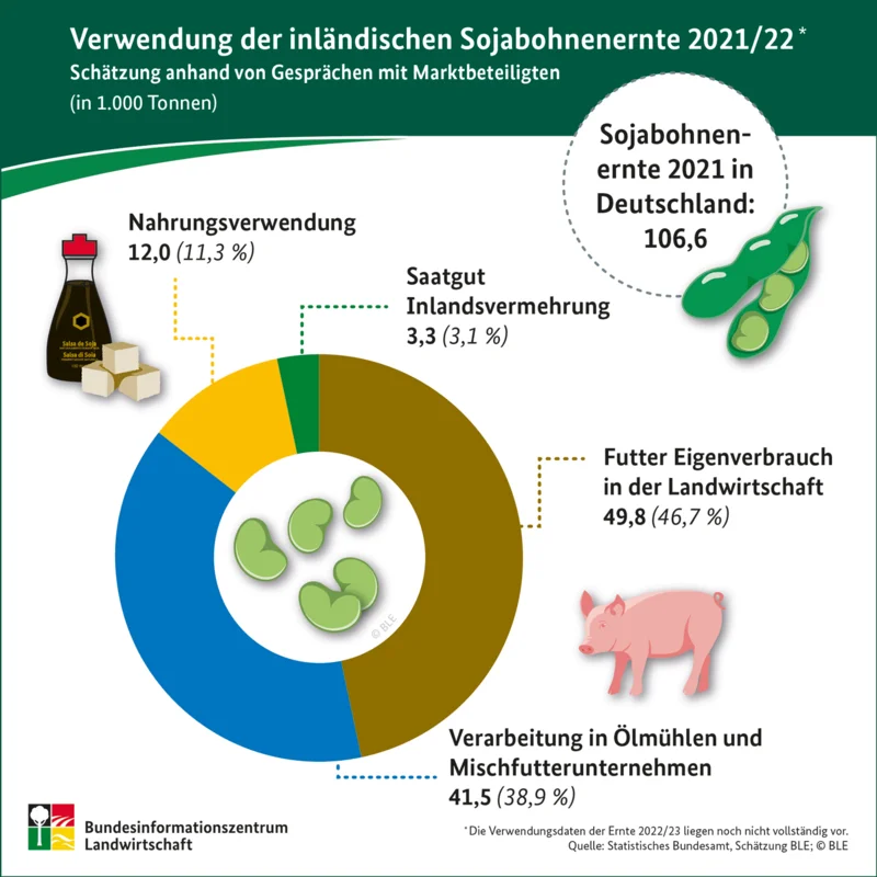 Grafik "Verwendung der inländischen Sojabohnenernte 2021/22"