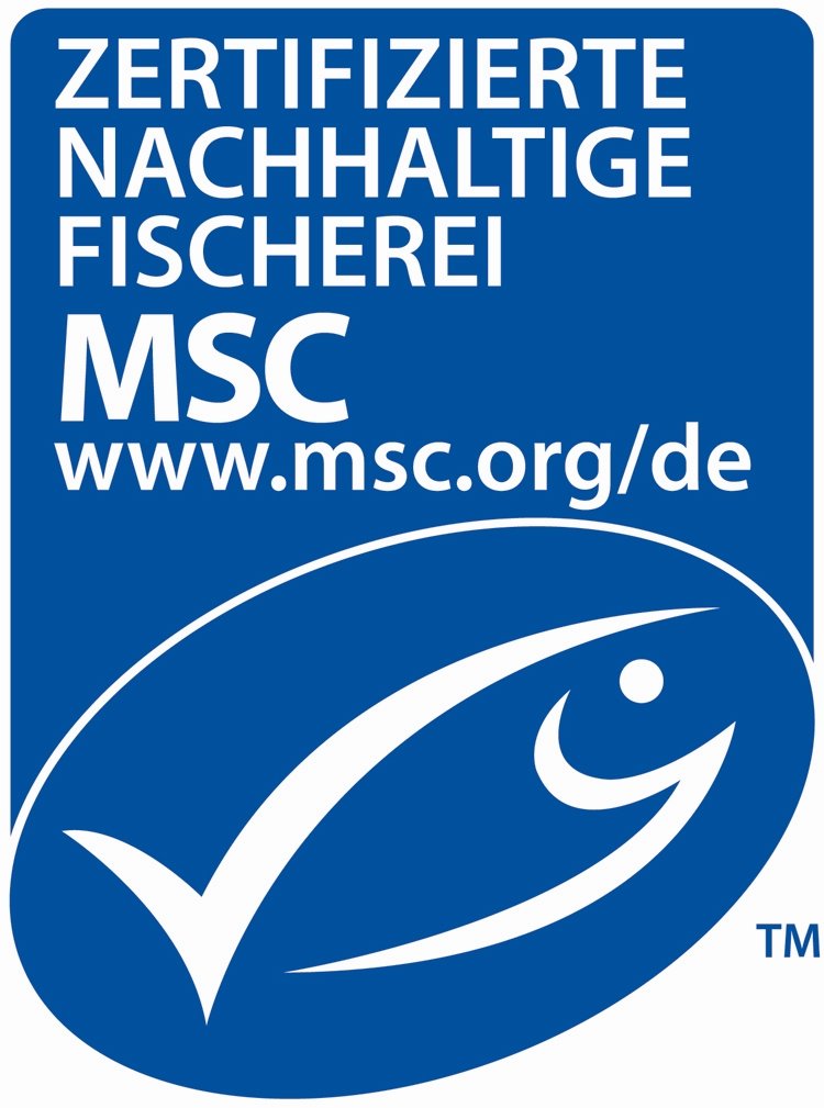 Label für Garnelen: Blau-weißes MSC-Logo