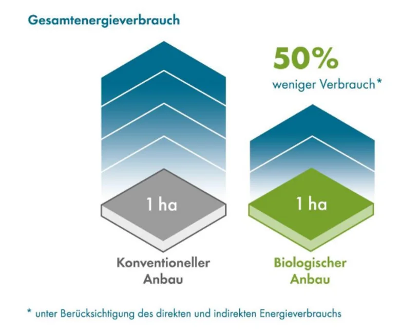 Vergleich des Energi-Verbrauchs von konvetiollem und biologischen Anbau. Klick führt zu Großansicht in einer Lightbox. Zum Schließen der Lightbox ESC drücken.