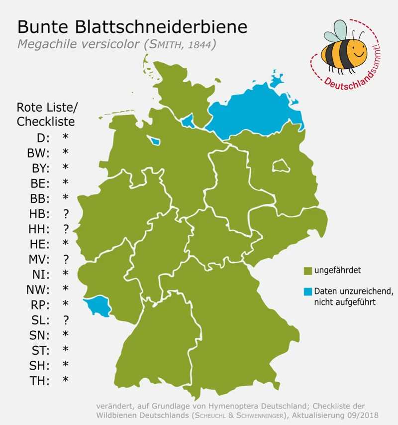 Verbreitungskarte der Bunten Blattschneiderbiene. Klick führt zu Großansicht in neuem Fenster.