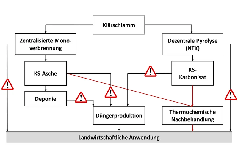 Darstellung der verschiedenen Recyclingpfade von Klärschlamm. Klick führt zu Großansicht im neuen Fenster.