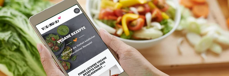 Rezept auf dem Handy mit pflanzlichen Zutaten