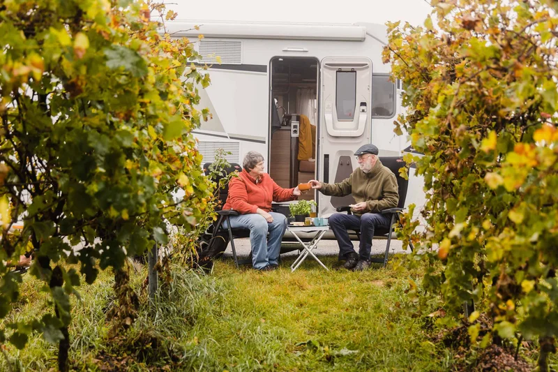 Camping im Weinberg. Klick führt zu Großansicht in neuem Fenster.