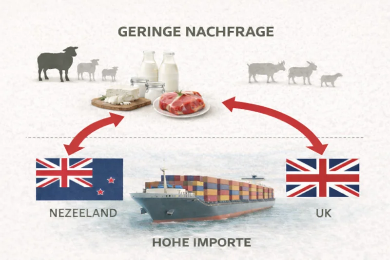 Darstellung geringe Produktnachfrage und hohe Importe