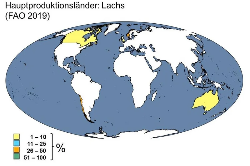Weltkarte mit Lachsländern. Klick führt zu Großansicht im neuen Fenster.