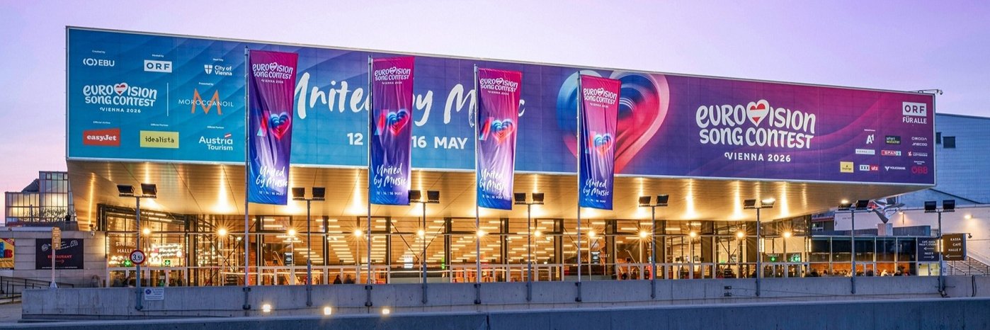 Blick auf das Veranstaltungsgebäude des ESC 2026 in Wien.