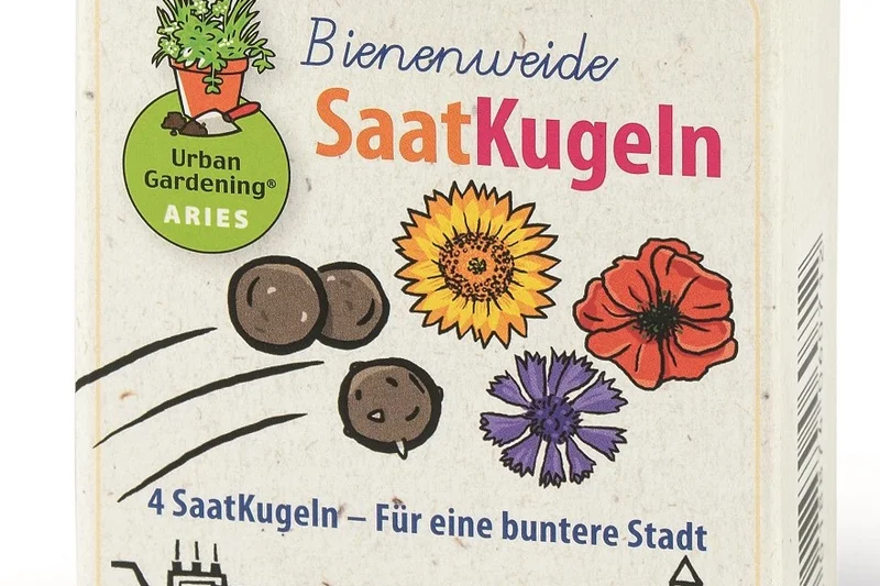 Packung mit Bienenweide-Saatkugeln. Klick führt zu Großansicht in neuem Fenster.