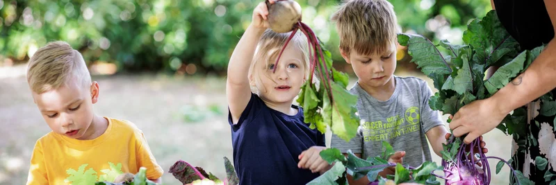 Kinder mit Gemüsevielfalt.