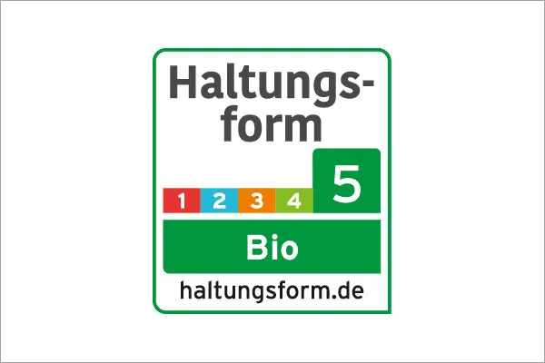 Kennzeichen der Haltungsstufe 5 "Bio" Der Initiative Tierwohl. KLick führt zu Großansicht in neuem Fenster, Schließen per ESC.