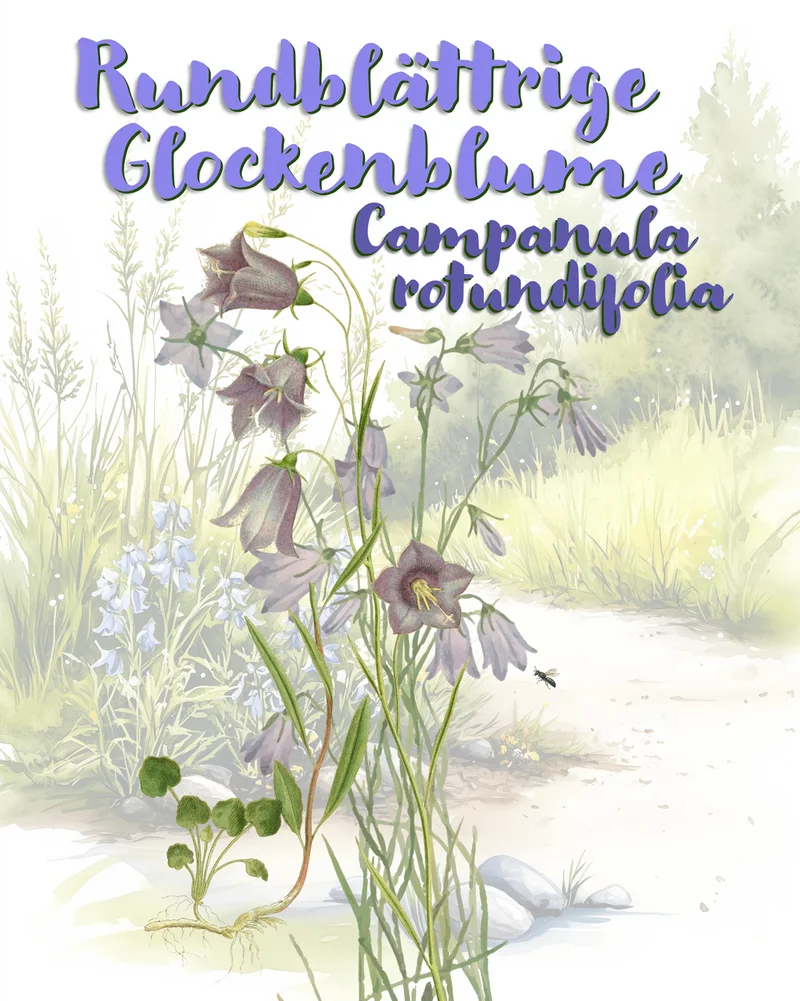 Grafik der Rundblättrigen Glockenblume. Klick führt zu Großansicht in einer Lightbox. Zum Schließen der Lightbox ESC drücken.