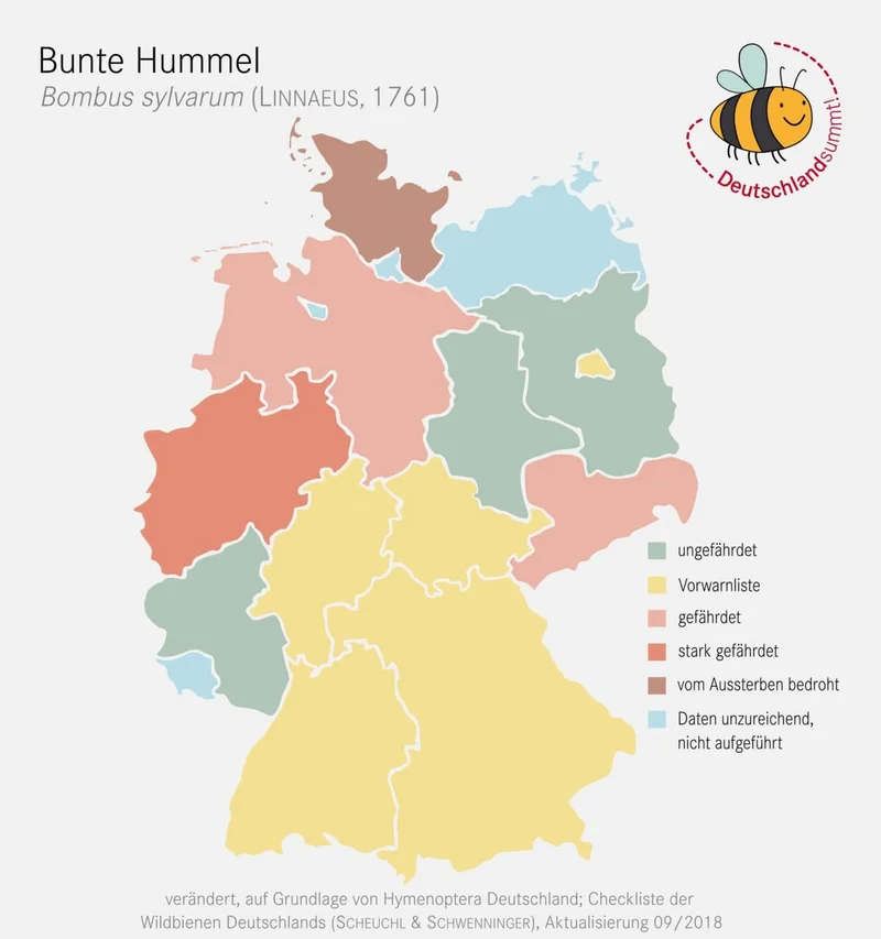 Verbreitungskarte der Bunten Hummel. Klick führt zu Großansicht in einer Lightbox. Zum Schließen der Lightbox ESC drücken.