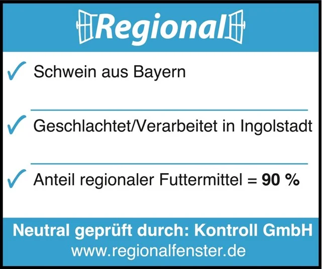 Regionalfenster Beispiel für Schwein aus Bayern. Klick führt zu Großansicht im neuen Fenster.