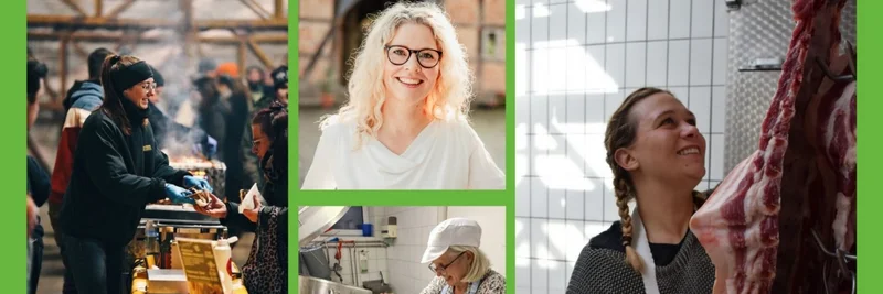 Bildcollage von Frauen in verschiedenen Bereichen der Bio-Verarbeitung.