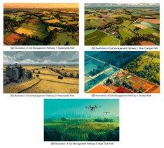 Fünf Bilder von verschiedenen Luftaufnahmen mit landwirtschaftlichen Landschaften. Klick führt zu Großansicht.