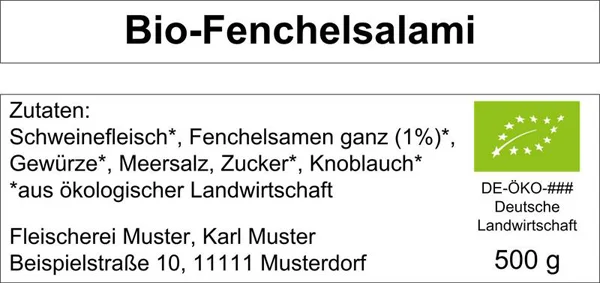 Etikett: Fenchelsalami. Klick führt zu Großansicht im neuen Fenster.