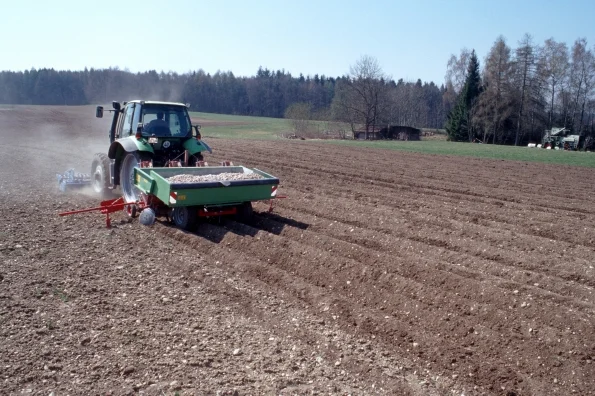 Kartoffellegemaschine bei der Arbeit, Klick führt zu Großansicht in neuem Fenster