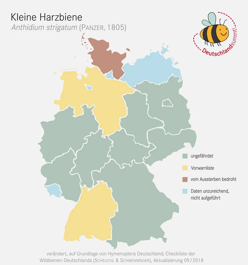 Verbreitungskarte der Kleinen Harzbiene in Deutschland. Klick führt zu Großansicht in neuem Fenster.