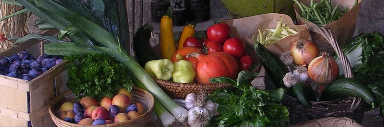 Arrangiertes Obst und Gemüse