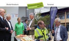 Eine Bildcollage des Ministerbesuchs auf den Demobetrieben. Klick führt zu Großansicht.