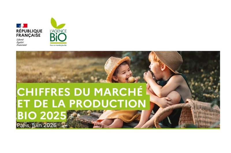 Titelseite mit den Worten (übersetzt) "Zahlen zum Bio-Markt und zur Bio-Produktion" in Frankreich.