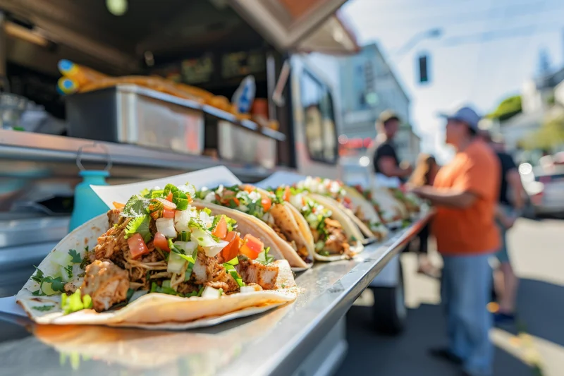 Taco auf der Theke eines Foodtrucks.