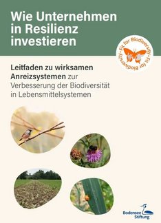 Titelbild des Leitfadens mit Bildern von Vögeln und Blumen, Wiesen und Insekten. Klick führt zu Großansicht.
