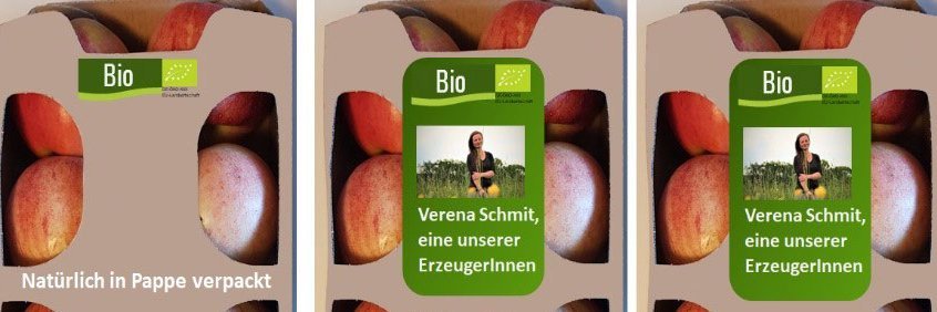 Apfelverpackung mit Etikett.