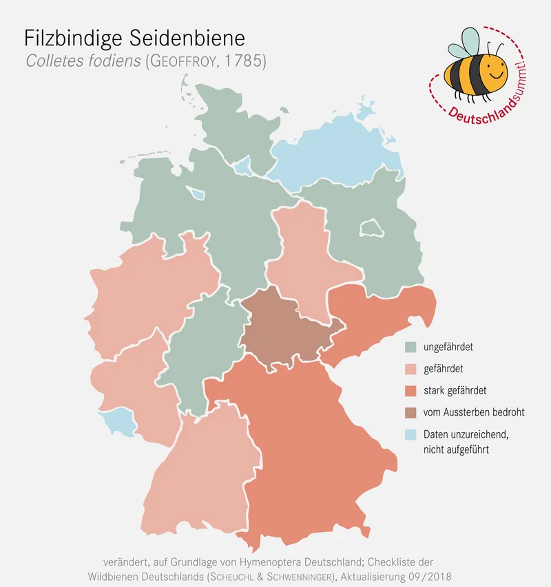 Verbreitungskarte der Filzbindigen Seidenbiene.