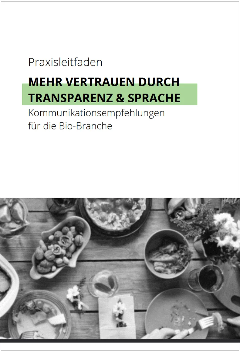 Titelseite des Praxisleitfadens "Mehr Vertrauen und Transparenz durch Sprache"