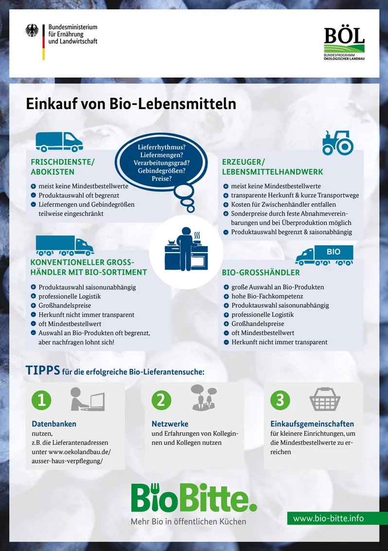 Infoblatt zum Einkauf von Bio-Lebensmitteln. Klick führt zu Großansicht in neuem Fenster.