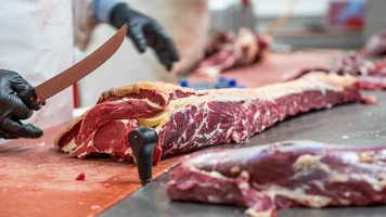 Fleisch, das professionell zerlegt wird. Foto: Fairfleisch