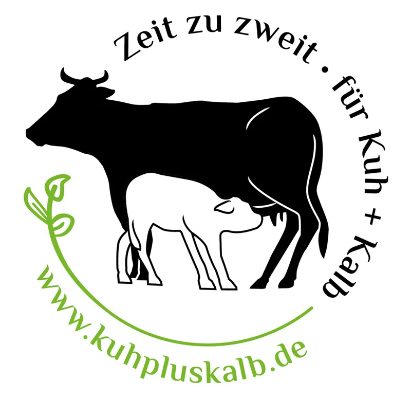 Label mit Kuh und Kalb.