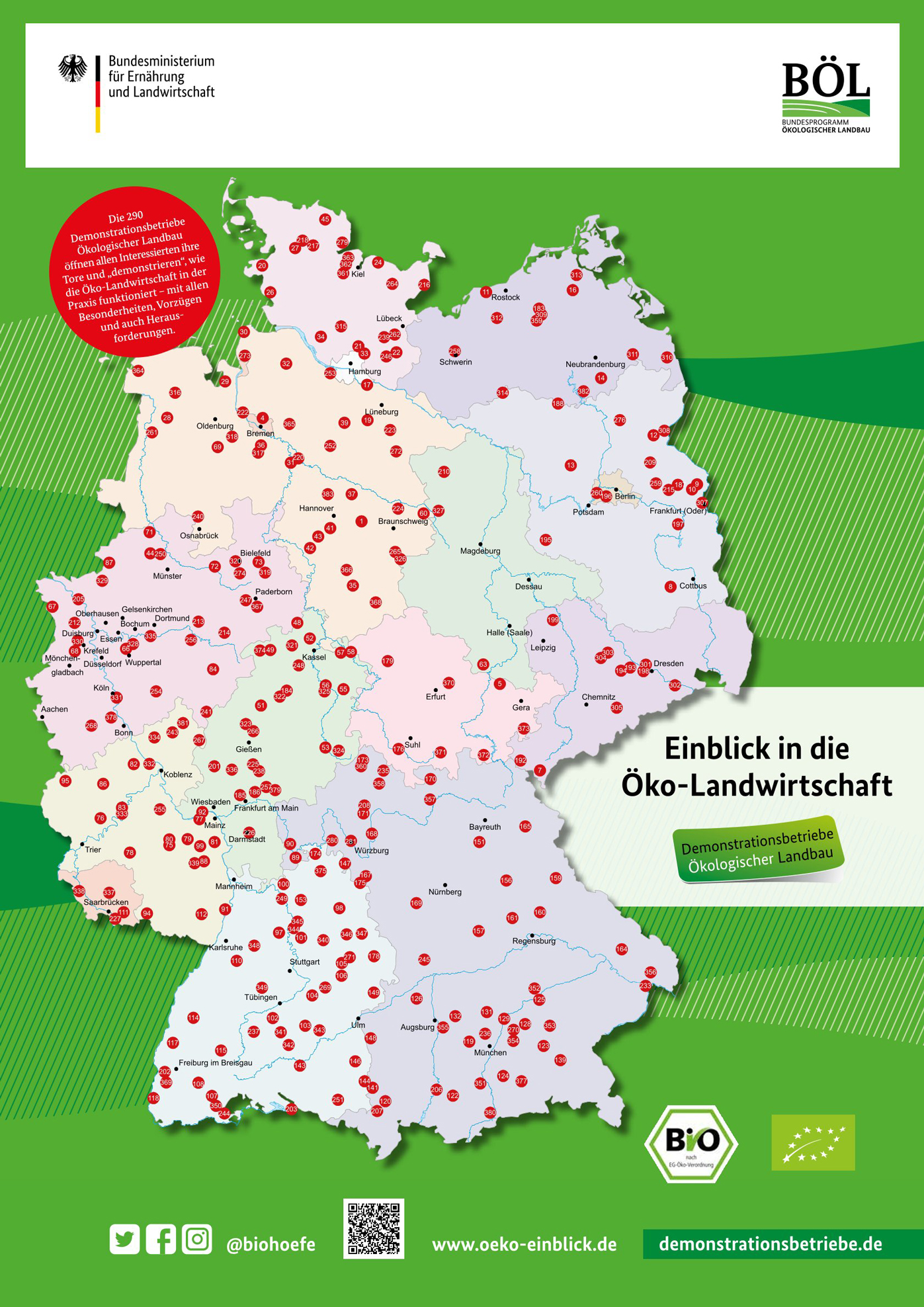 Deutschlandkarte mit Adressen der Demonstrationsbetriebe.