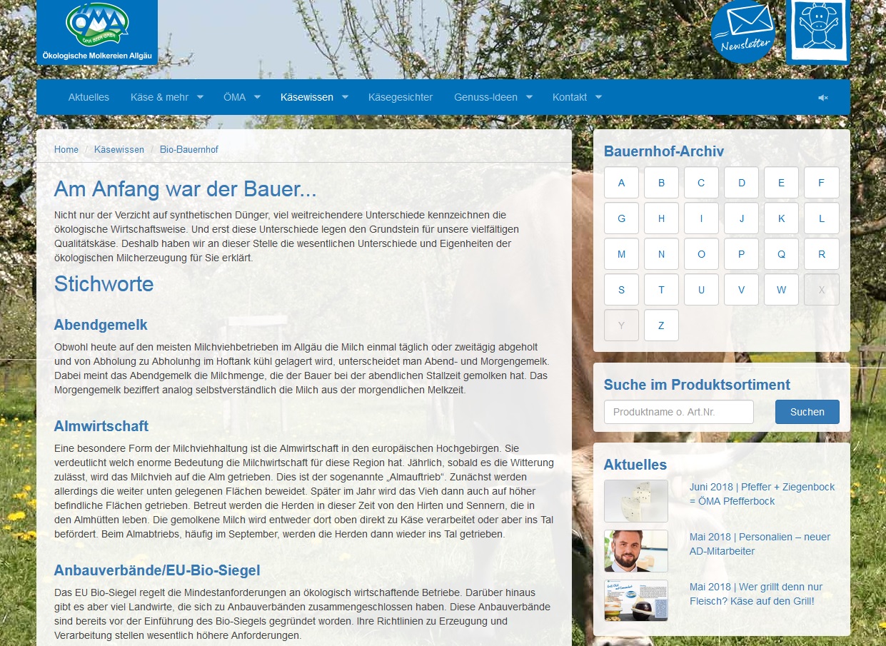 Scrrenshot von der Homepage der ÖMA Beer GmbH. Klick führt zu Großansicht im neuen Fenster.